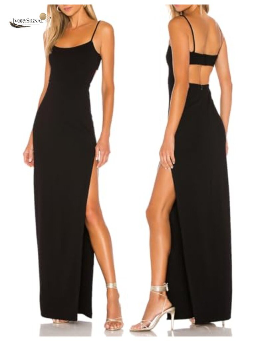 Women Backless Bodycon Maxi Dress Spaghetti Straps High Slit Party Dress